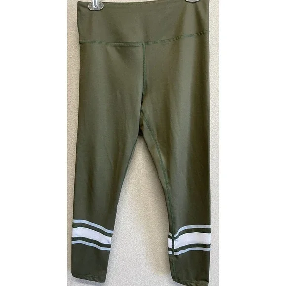 ZYIA Leggings Size L High Rise Workout Striped Mesh Green 7/8 - Picture 1 of 6